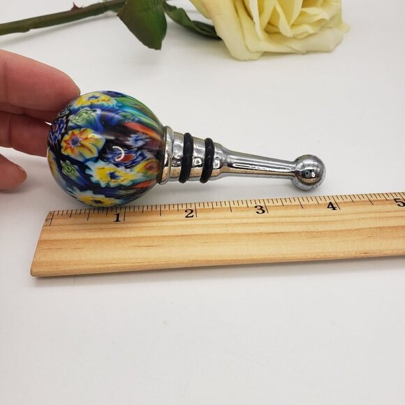 Vintage 1980's Handblown Murano Millefiori Art Glass Wine Bottle Stopper - Picture 6 of 10